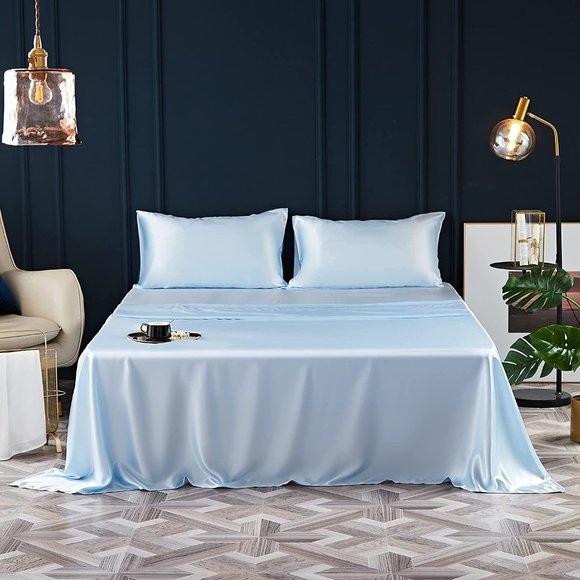 NEW 4 Pcs Satin Sheets- Silk Silky Super Soft Extra Deep PocketSheet…
